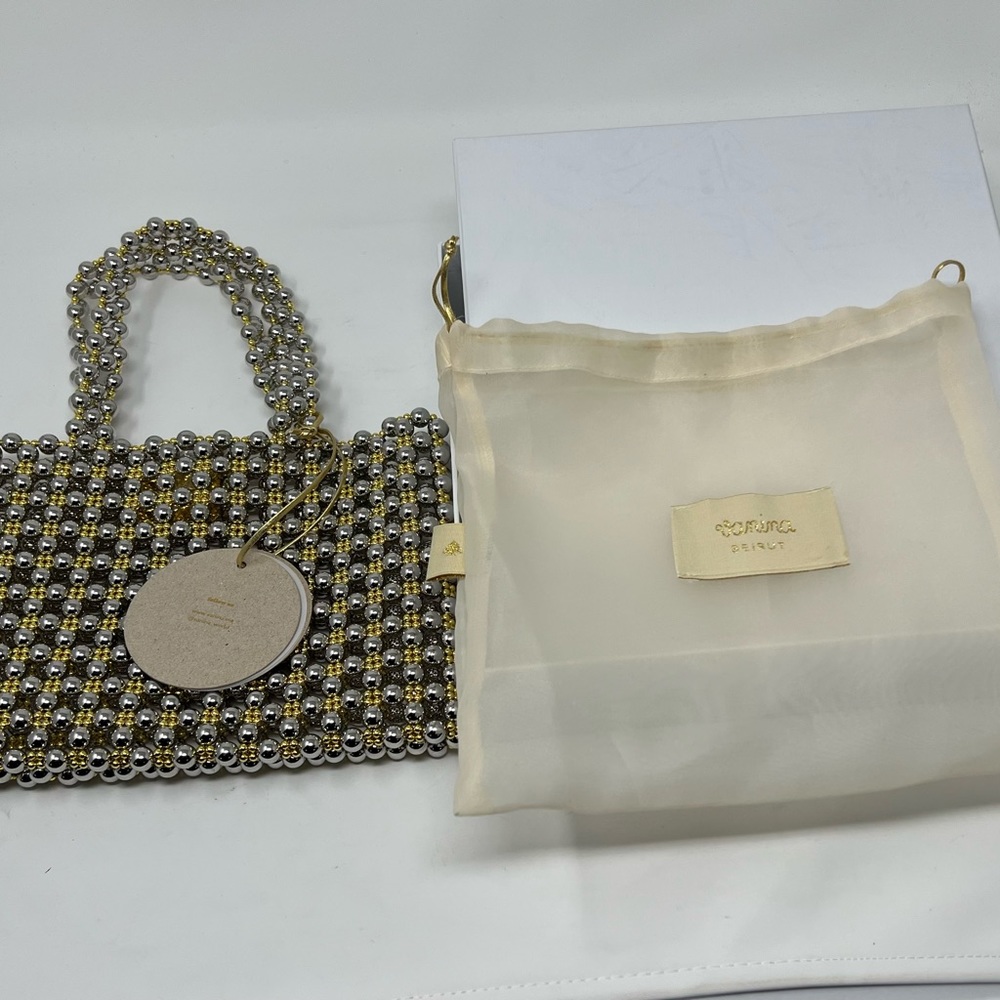 VANINA GOLD AND SIVER STUNNING BEADED BAG WITH FABRIC INSERT BAG💛🤍BNWT🥂🍒 - Picture 8 of 12